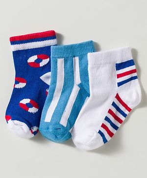 Cute Walk by Babyhug Non Terry Knit Ankle Length Anti Bacterial Striped & Designed Socks Pack of 3 - Multicolor