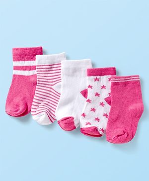 Cute Walk by Babyhug Ankle Length Anti-Bacterial Striped Socks with Star Design Pack of 5 - Multicolor