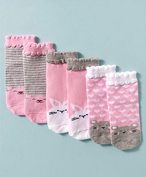 Cute Walk by Babyhug Ankle Length Anti Bacterial Socks With Animal Deign Pack of 3 - Multicolour