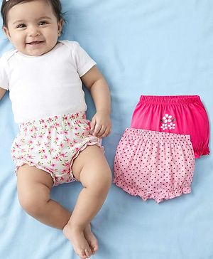 Babyhug Single Jersey Knit Bloomers With Floral & Polka Dot Print Pack of 3 - Multicolor