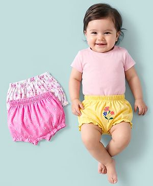 Babyhug 100% Cotton Knit Floral Printed Bloomers Pack Of 3 - Multicolour