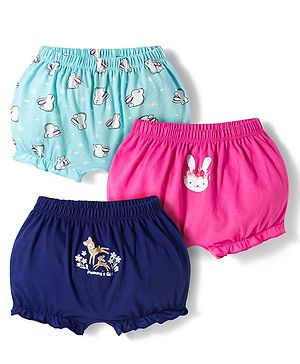 Babyhug 100% Cotton Knit Bloomers With Bunny & Deer Print Pack of 3 - Multicolor