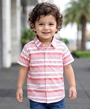 Babyhug Cotton Woven Half Sleeves Striped Shirt - Light Red