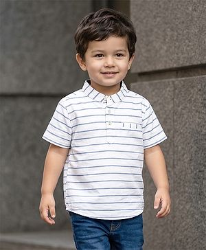 Babyhug Cotton Woven Half Sleeves Mandarin Collar Striped Kurta Shirt - White