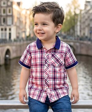 Babyhug 100% Cotton Woven Half Sleeves Checks Shirt - Multicolour