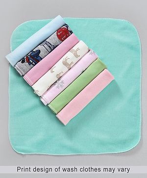 Babyhug Wash Clothes Plain & Printed Multi Colour - Pack of 8
