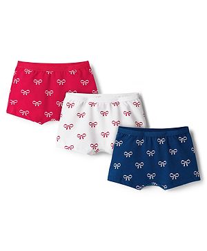 Babyhug Cotton Lycra Knit Hipster With Bow Print Pack Of 3 - Navy Blue Red & White