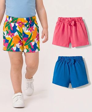 Babyhug Single Jersey Knit Mid Thigh Floral Printed Shorts with Bow Applique Pack of 3 - Multicolor