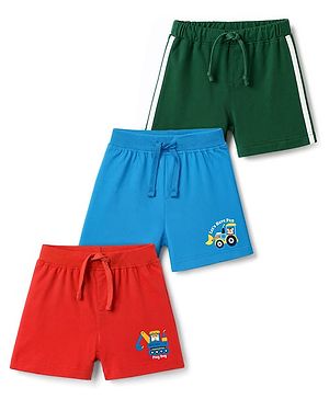 Babyhug Single Jersey Knit Mid Thigh Shorts With Vehicle Print Pack of 3 - Multicolor