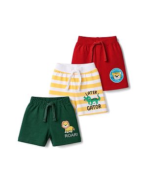 Babyhug Single Jersey Knit Mid Thigh Shorts with Animal Print Pack of 3 - Multicolor