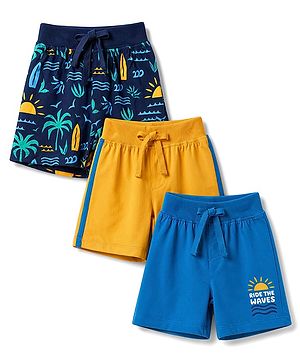 Babyhug Single Jersey Knit Mid Thigh Printed Shorts Pack of 3 - Multicolor