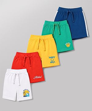 Babyhug 100% Cotton Single Jersey Knit Mid Thigh Printed Shorts Pack of 5 - Multicolor
