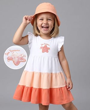 Bonfino 100% Cotton Knit Flutter Sleeves Dress With Sequin Embroidery - White