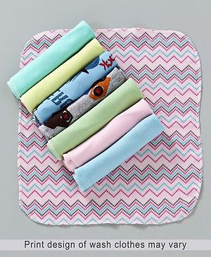 Babyhug Wash Clothes Plain & Printed Pack of 8 (Colour & Print May Vary)