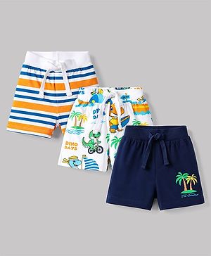 Babyhug Single Jersey Knit Mid Thigh Striped & Printed Shorts Pack of 3 - Multicolor