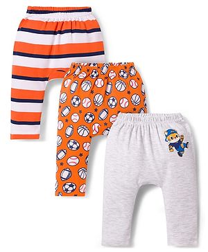 Babyhug Interlock Knit Full Length Diaper Leggings with Sport Theme Print & Stripes Pack of 3 - Multicolor