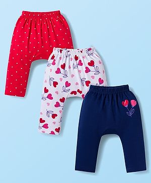 Babyhug Interlock Knit Full Length Diaper Leggings With Polka Dot Print Pack Of 3 - Red White & Navy Blue