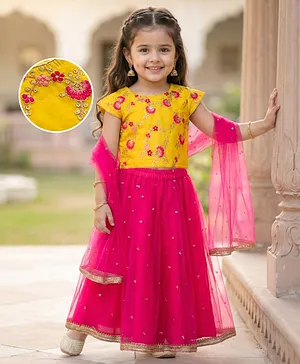 Babyhug Woven Half Sleeves Net
                              Embroidered Lehenga Choli Set With Dupatta
                              - Fuchsia & Yellow
