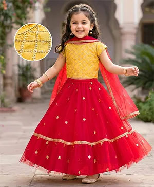 Babyhug Woven Half Sleeves Choli
                              Lehenga Set with Dupatta & Sequin
                              Detailing - Red & Yellow