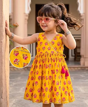Babyhug Cambric Woven Sleeveless
                              Floral Printed Ethnic Dress - Yellow