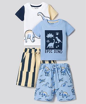 Bonfino 100% Cotton Knit Half Sleeves T-Shirt & Shorts Night Suits With Dino Print Pack of 2 - Multicolor