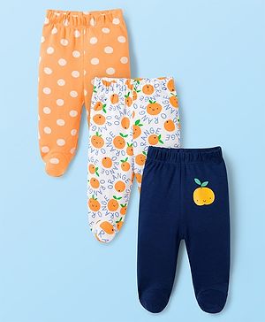 Babyhug Cotton Knit Bootie Leggings With Polka Dot Print Pack Of 3 - Navy Blue White & Orange