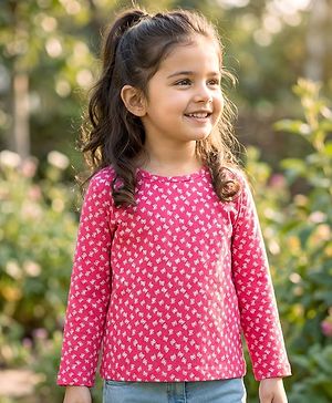 Babyhug 100% Cotton Knit Full Sleeves Bow Printed T-Shirt - Pink