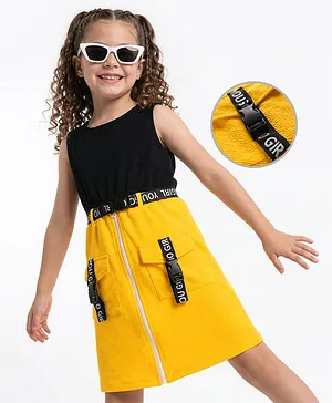 Hola Bonita Knit Sleeveless Solid
                                  Dress With Belt - Yellow & Black