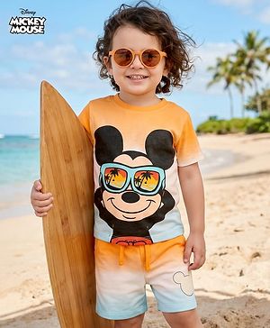 Babyhug Disney Single Jersey Knit Half Sleeves Tie & Dye T-Shirt & Shirts Set with Mickey Mouse Graphic - Multicolor