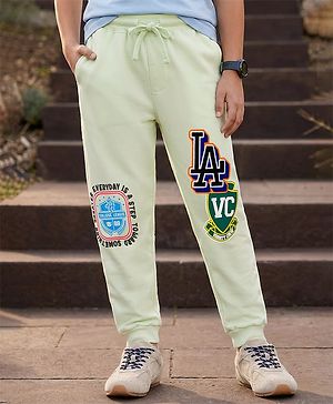 Pine Kids 100% Cotton Knit Full Length Lounge Pant With Text Print - Light Green