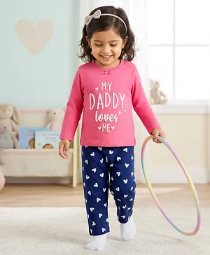 Babyhug Cotton Knit Full Sleeves Text
                              & Hearts Printed T-Shirt & Pyjama
                              Night Suit - Pink & Navy Blue