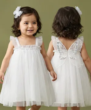 Babyhug Select  Woven Sleeveless Party Dress with Sequin Detailing - White