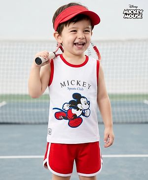 Babyhug Disney Single Jersey Knit Sleeveless T-Shirt & Shorts Set With Mickey Mouse Graphics - Multicolor