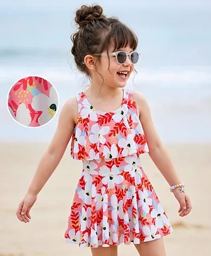 Mark & Mia Sleeveless Frock Swimsuit with
                      Floral Print - Pink