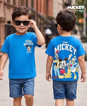 Babyhug Disney 100% Cotton Knit Half Sleeves T-shirt With Mickey & Friends Front & Back Print - Multicolour