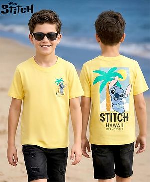 Pine Kids Disney Single Jersey Knit Half Sleeves T-Shirt With Front & Back Lilo & Stitch Print - Yellow