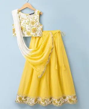 Pine Kids Rayon Woven Sleeveless
                              Floral Printed Choli & Lehenga Set
                              With Dupatta - Yellow