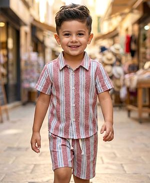 Babyhug Cotton Woven Half Sleeves Co-ords Striped Shirt & Shorts Set - Multicolor