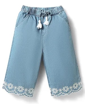 Babyhug Denim Cotton Ankle Length
                              Washed & Floral Embroidered Jeans -
                              Light Blue