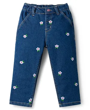 Babyhug
                              Full Length Denim Jeans with Stretch &
                              Floral Embroidery - Navy Blue