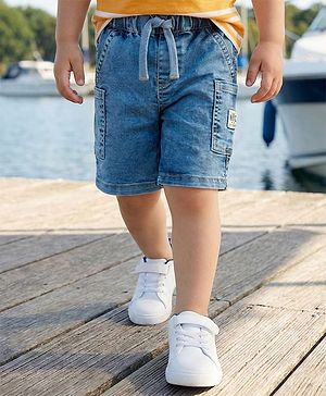 Babyhug Denim Mid Thigh Length Shorts with Stretch & NYC Patch - Blue