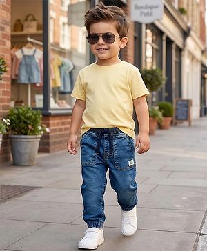 Babyhug Full Length Washed Denim Jeans with Stretch - Blue