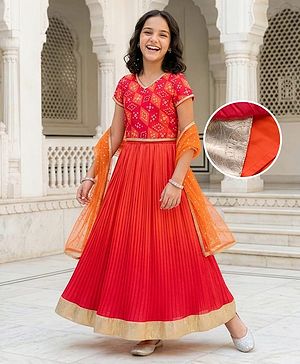 Pine Kids Woven Half Sleeves Printed Choli Lehenga Set with Dupatta - Multicolor