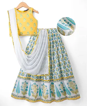 Pine Kids Woven Sleeveless Lehenga
                              Choli Set With Floral Print & Dupatta
                              - White