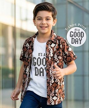 Pine Kids Woven Half Sleeves Printed Shirt With Inner Tee - Multicolor
