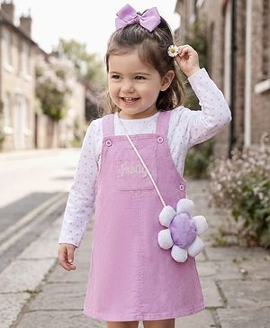 Babyhug 100% Cotton Woven Frock With Polka Dots Printed Inner Tee - Violet