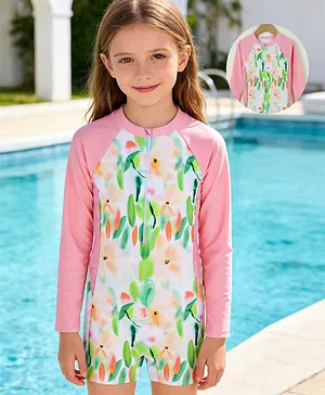 Mark & Mia Half Raglan Sleeves Legged
                      Swimsuit - Pink