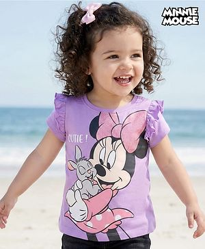 Babyhug Disney 100% Cotton Half Sleeves T-Shirt With Minnie Mouse Graphic - Lavender