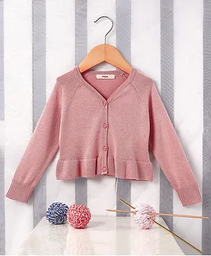 Fox Baby Full Sleeves Front Open Cardigan - Pink