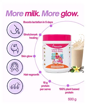 Mamalife Lacta Glow Protein Powder
                              Shake for Feeding Mothers. Skin Glow (in 4
                              weeks), Better Lactation (in 5 days),
                              Stretchmark & Melasma Removal. Pea
                              & Rice Protein. ICMR Recommended. 500g
                              per unit.